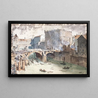 Fdor Hoffbauer - Le PetitPont et le PetitChtelet aprs lincendie du 27 avril 1718 actuellement rue du PetitPont quai Montebello.webp