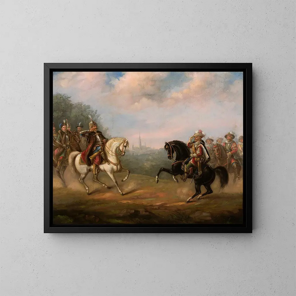 Le roi Jean III Sobieski rencontre l'empereur Léopold à Vienne - Feliks Sypniewski — kehystetty taideteos seinällä