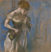 Nainen, joka laittaa korsettiaan - Edgar Degas — näkymä teoksesta