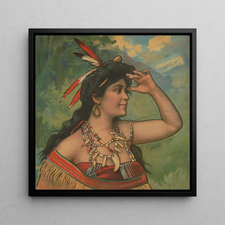 Femme portant des Plumes dans les Cheveux regardant au Loin - Campbell Metzger Jacobson