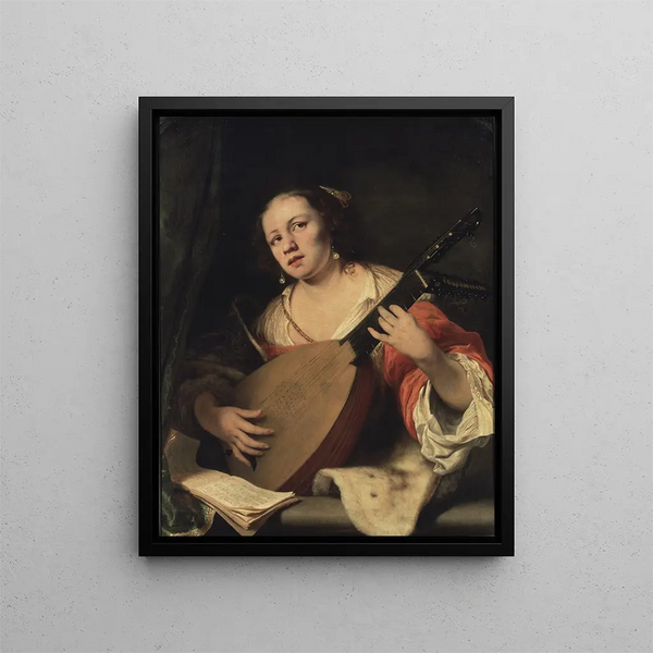 Nainen soittamassa lutea - Ferdinand Bol — kehystetty taideteos seinällä