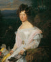 Dame en robe blanche devant un paysage des bois viennois - Ferdinand Georg Waldmüller — näkymä teoksesta