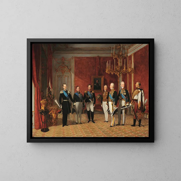 Vastaanotto suurherttua Aleksanteri Nikolajevitsh prins Metternichin toimesta Wienin Hofburgissä vuonna 1839 - Ferdinand Georg Waldmüller — kehystetty taideteos seinällä