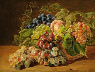 Luontoaiheinen still life persikoilla ja viinirypäleillä - Ferdinand Georg Waldmüller — näkymä teoksesta