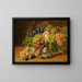 Luontoaiheinen still life persikoilla ja viinirypäleillä - Ferdinand Georg Waldmüller — kehystetty taideteos seinällä