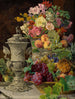 Luontoaiheinen still life hedelmillä, kukilla ja hopeisella kulholla - Ferdinand Georg Waldmüller — näkymä teoksesta