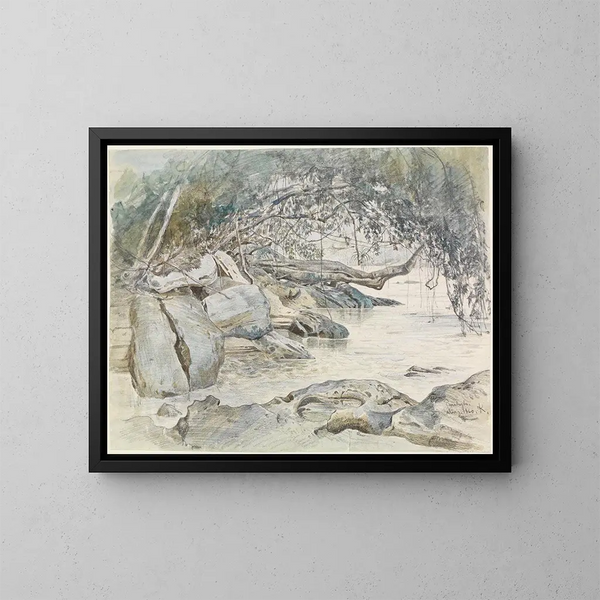 Rivage rocheux baigné par le Parahyba - Ferdinand Keller — kehystetty taideteos seinällä