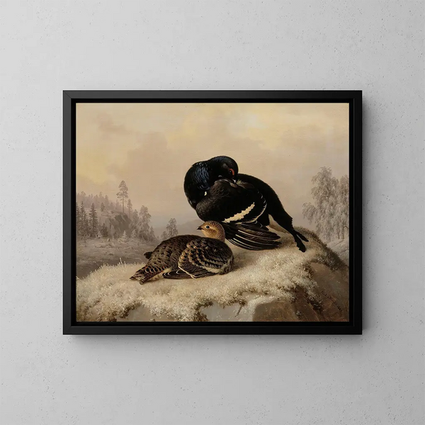 Tetra lyre uros ja naaras - Ferdinand von Wright — kehystetty taideteos seinällä