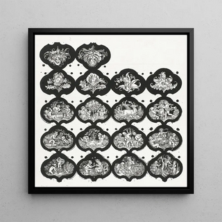 Feuille avec dix-sept vignettes représentant les douze mois et des fleurs avec des visages de filles - Eugen Napoleon Neureuther
