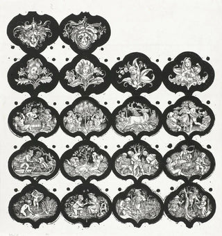 Feuille avec dix-sept vignettes représentant les douze mois et des fleurs avec des visages de filles - Eugen Napoleon Neureuther