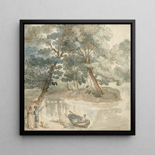Figures élégantes avec un chien près d'un lac - Thomas Rowlandson