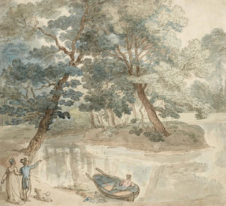 Figures élégantes avec un chien près d'un lac - Thomas Rowlandson