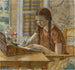 Tyttö kirjoituspöydällä - Frederick Carl Frieseke — näkymä teoksesta