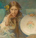 Tytär folkloristikkokuvioidulla lautasella - Alphonse Mucha — näkymä teoksesta