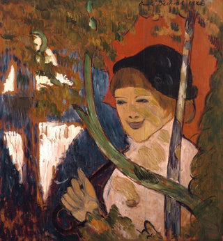 Fille bretonne avec un parapluie rouge - Emile Bernard
