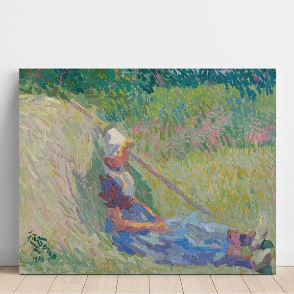 Maalauksen jäljennös Tyttö lepää heinäkasan vastapäätä - Jan Toorop