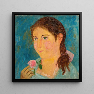 Fille tenant une rose dans sa main - Tadeusz Makowski