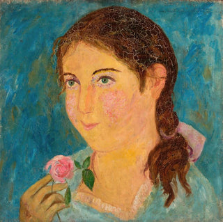 Fille tenant une rose dans sa main - Tadeusz Makowski