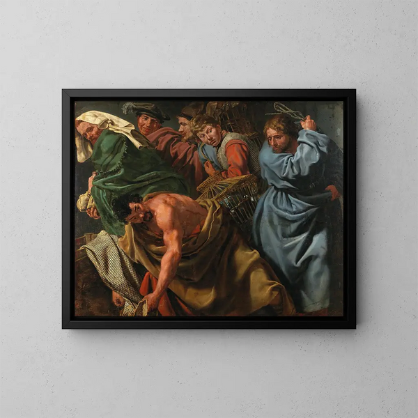 Le Christ chassant les marchands du Temple - Ecole flamande — kehystetty taideteos seinällä