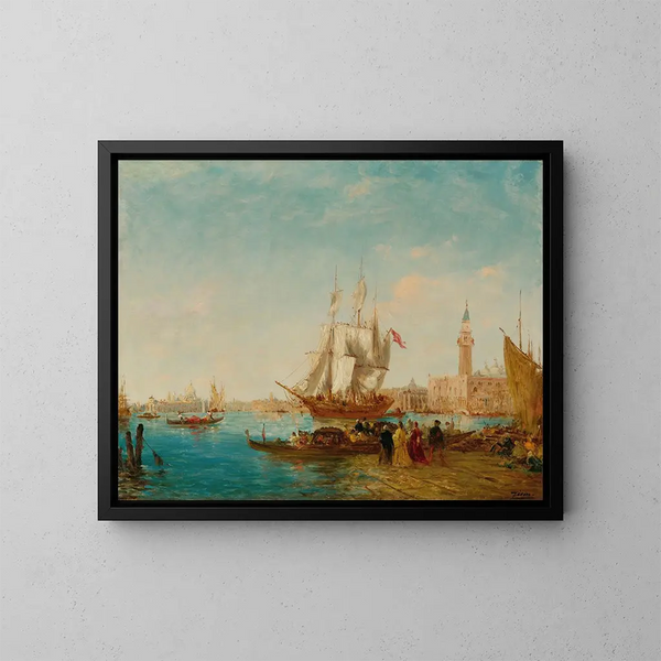 Embarquement sur le quai des esclavons - Félix Ziem — kehystetty taideteos seinällä