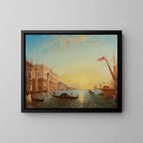 Auringonnousu Piazzetta ja Doge-palatsin edessä, Venetsia - Félix Ziem — kehystetty taideteos seinällä