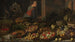 Luonnonkuva still life hedelmillä ja vihanneksilla, taustalla Kristus Emmauksissa - Floris van Schooten — näkymä teoksesta