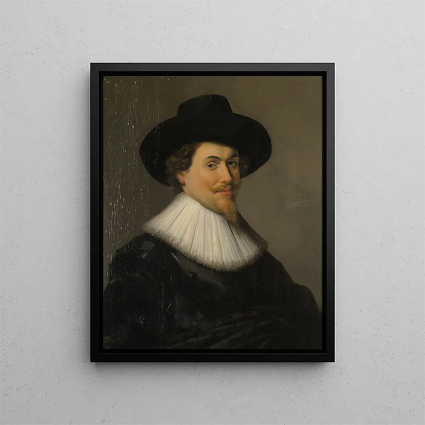 Portrait d'un homme en noir - École de Frans Hals — kehystetty taideteos seinällä