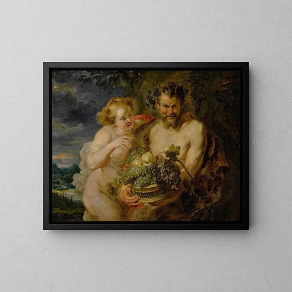 Satyre et bacchante - Ecole de Peter Paul Rubens — kehystetty taideteos seinällä