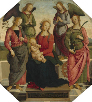 Follower of Pietro Perugino - Madonna and Child with Two Angels Saint Rose and Saint Catherine of Alexandria.webp