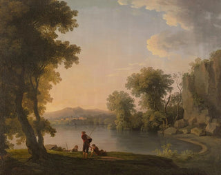 Follower of William Ashford - Three Fisherman Resting Alongside A Lake.webp