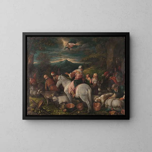 Abraham lähtee Haranista - Francesco Bassano le Jeune — kehystetty taideteos seinällä