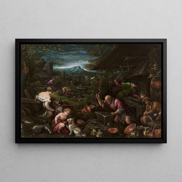 Vulkaanin sepän - Francesco Bassano nuorempi — kehystetty taideteos seinällä