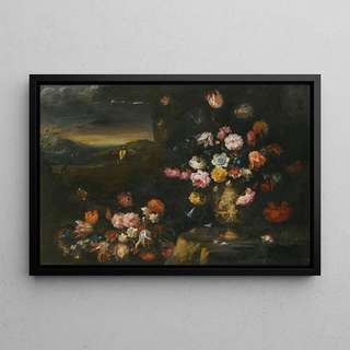Francesco Caldei - Still Life With Vase Of Flowers In A Coastal Landscape Setting.webp
