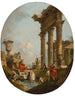 Un caprice architectural avec des personnages parmi des ruines classiques Un temple au-delà - Francesco Guardi — näkymä teoksesta