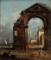 Caprice avec arc triomphal en ruine et paysage du bord de la lagune - Francesco Guardi — näkymä teoksesta
