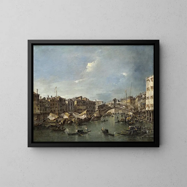 Grand Canal avec le pont du Rialto, Venise - Francesco Guardi — kehystetty taideteos seinällä