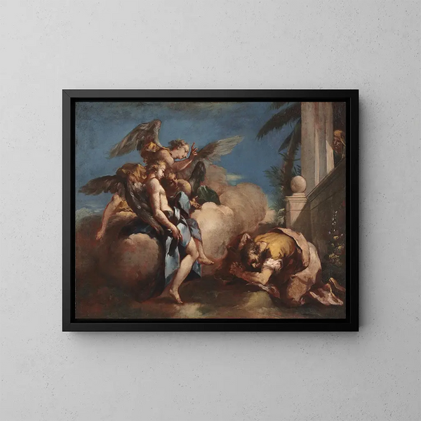 Enkelit ilmestyvät Abrahamille - Francesco Guardi — kehystetty taideteos seinällä