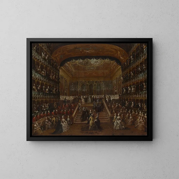 L sisustus Venetsian San Benedetto -teatterin sisätiloissa vuoden 1782 balissa, joka oli järjestetty Conti del Nordin kunniaksi - Francesco Guardi — kehystetty taideteos seinällä