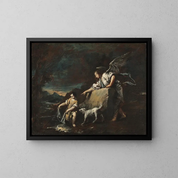 Tobias et l'Ange - Francesco Guardi — kehystetty taideteos seinällä