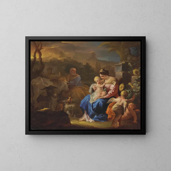 Le repos pendant la fuite en Égypte - Francesco Solimena — kehystetty taideteos seinällä