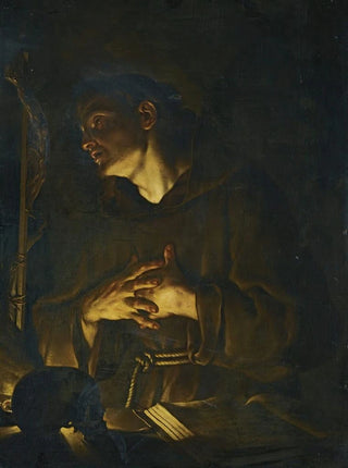 Francesco Trevisani - Saint Francis Praying Before A Crucifix By Candlelight.webp