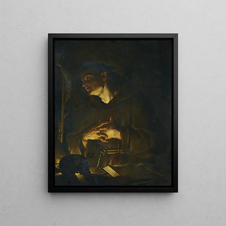Francesco Trevisani - Saint Francis Praying Before A Crucifix By Candlelight.webp