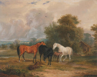Francis Calcraft Turner - Horses Grazing Mares and Foals in a Field.webp