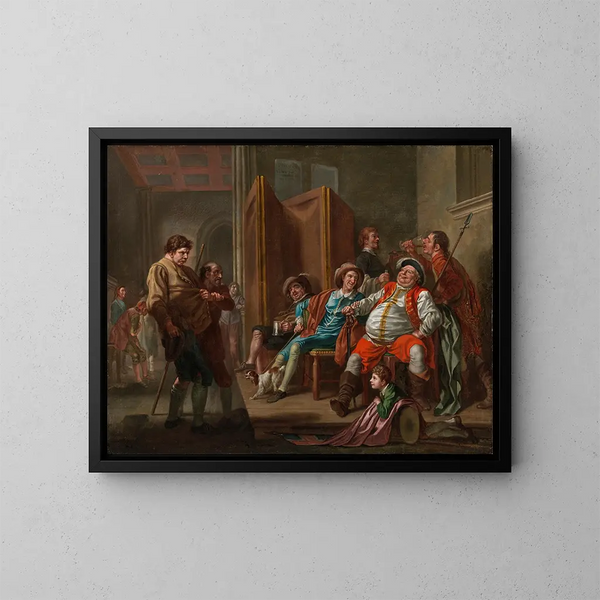 Falstaff rekrytoituu Henri IV:ssä, osa II, näytös III - Francis Hayman — kehystetty taideteos seinällä