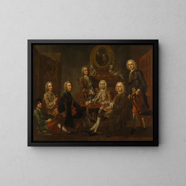 Portrait of a group of gentlemen with the artist - Francis Hayman — kehystetty taideteos seinällä