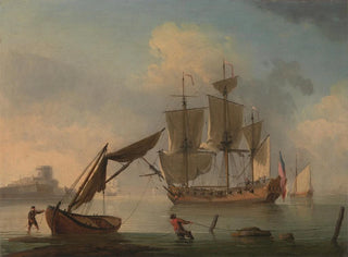 Francis Swaine - An English Sloop Becalmed near the Shore.webp