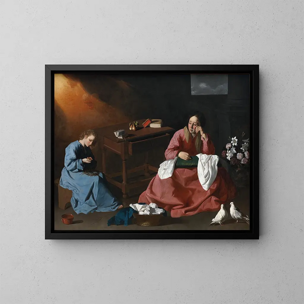 Le Christ et la Vierge dans la maison de Nazareth - Francisco de Zurbarán — kehystetty taideteos seinällä