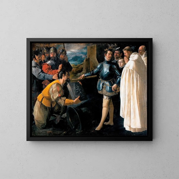 Saint Pierre Nolasque palauttaa kuvan Neitsyt - Francisco de Zurbarán — kehystetty taideteos seinällä