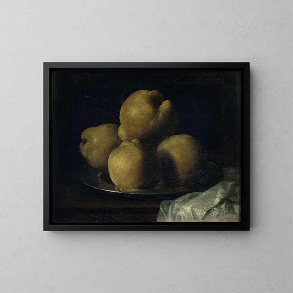 luonnonkuvaus kuolleesta luonnosta ja kvittenistä - Francisco de Zurbarán — kehystetty taideteos seinällä