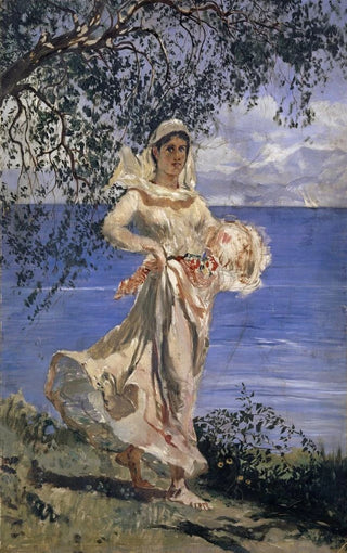 Frank Buchser - Young Woman in Full Figure at a Lakeshore Diamantina.webp